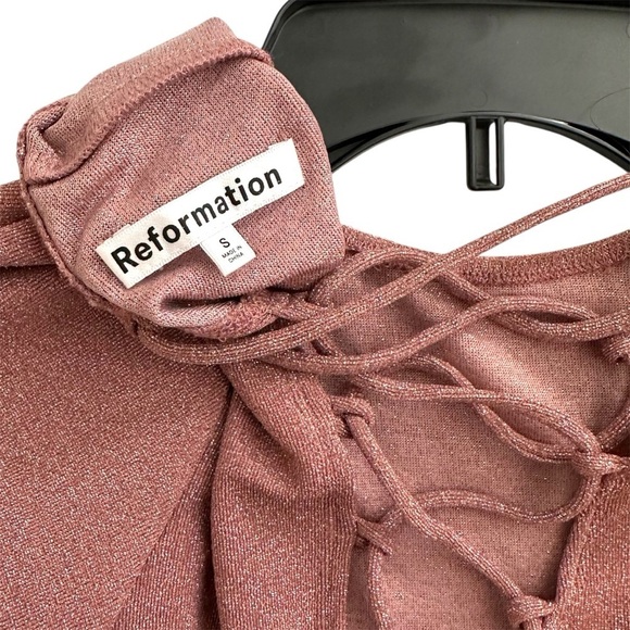 Reformation Women's Kinsey Lace Up Knit Maxi Dress Metallic Pink Sparkle Size S - Picture 13 of 16